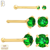 14-NR01CYE - 20g 14k Yellow Gold Nose Bone with Emerald Colored CZ image 0