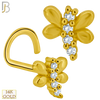 14-NR54C - 14k Solid Gold Corkscrew Dragonfly Design Clear Zircon - Yellow Gold image