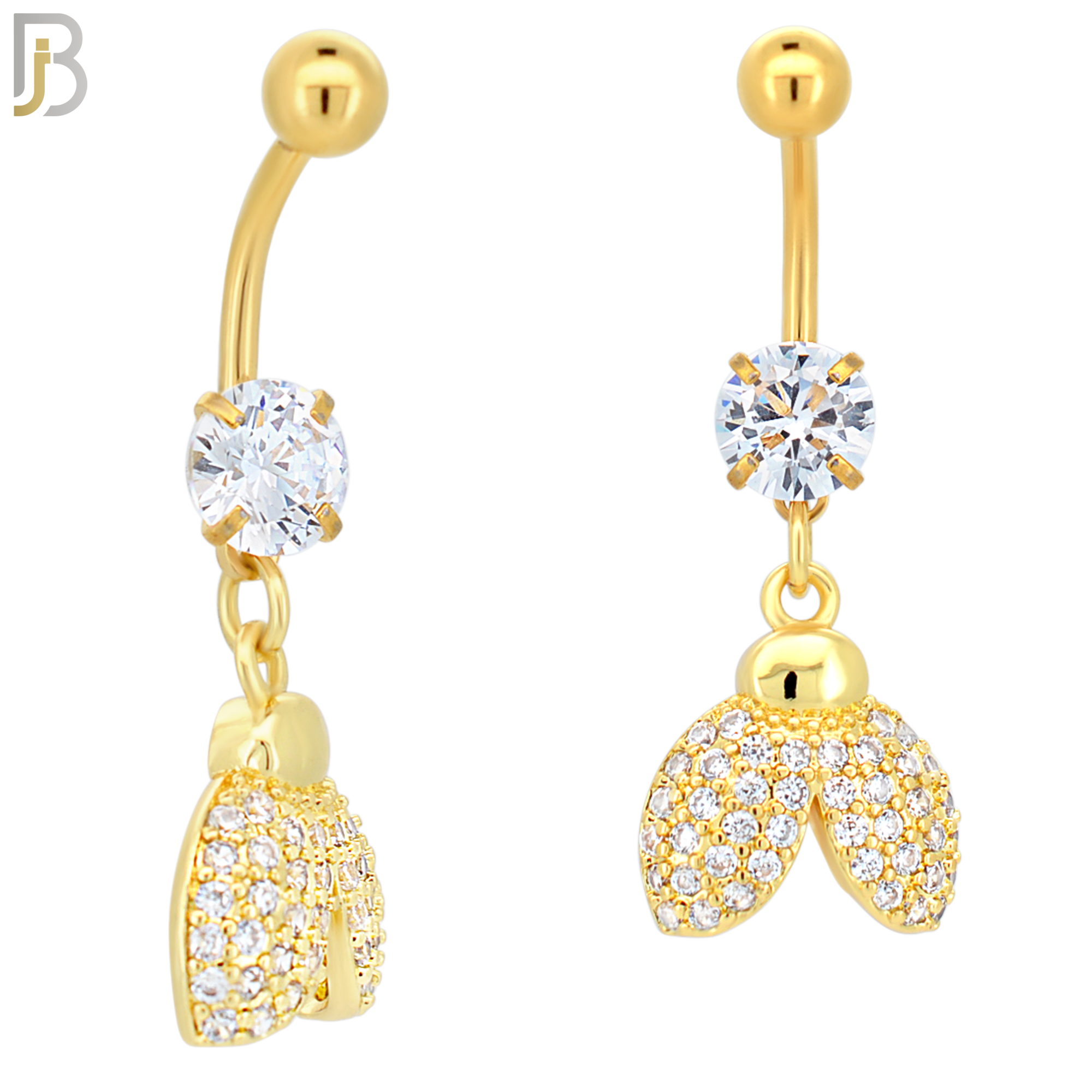 N005 - 316L Stainless Steel Dangling Lady Bug with Multi CZ and 7mm Pearl Accent Belly Ring image 2