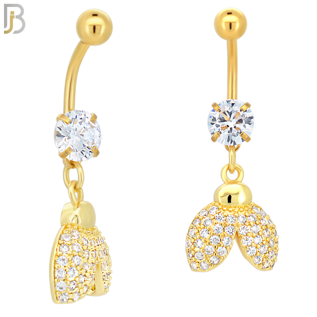 N005 - 316L Stainless Steel Dangling Lady Bug with Multi CZ and 7mm Pearl Accent Belly Ring image 2