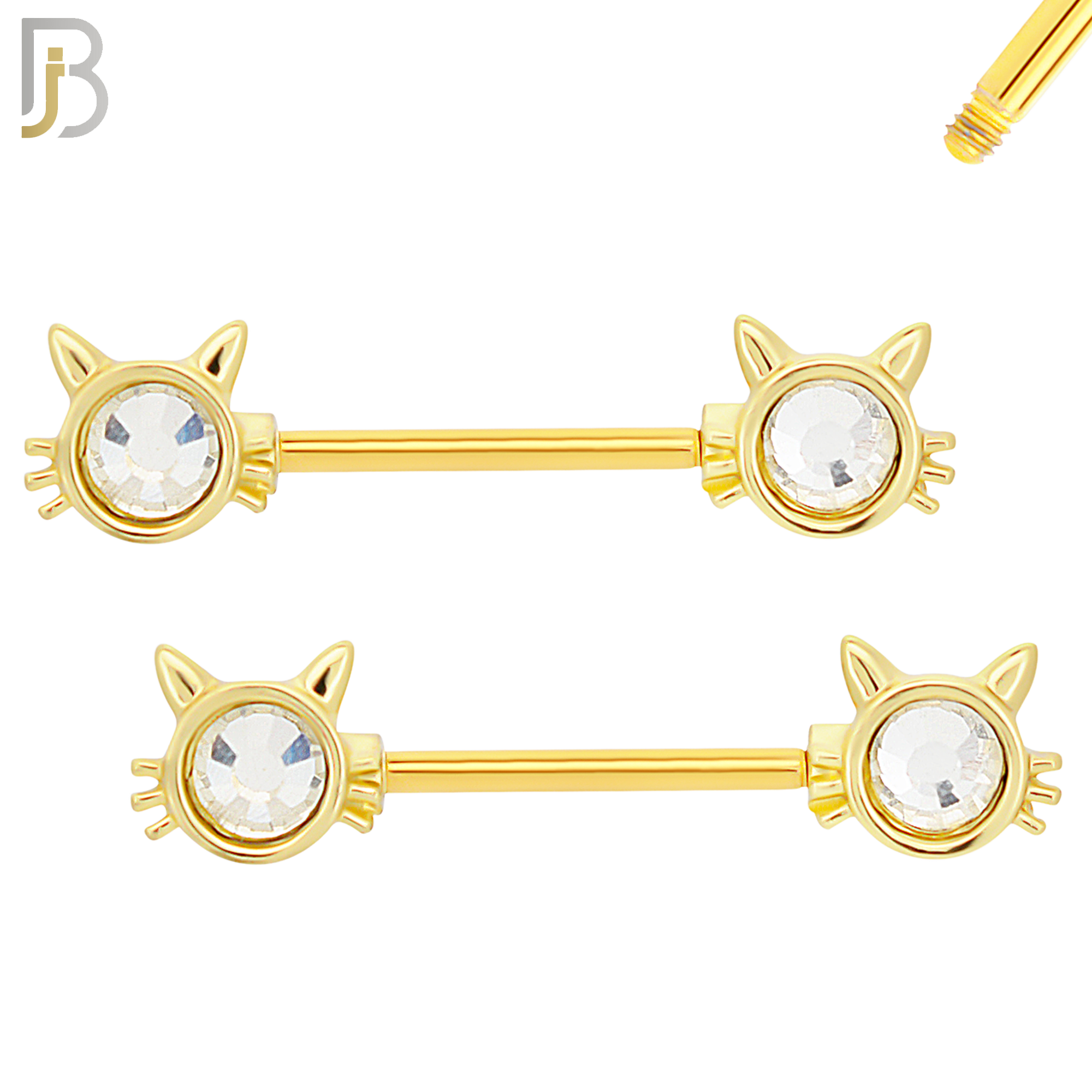 NP28 - 316L Surgical Steel Screw Cat Design with Zircon Nipple Ring Piercing  Pair image 2