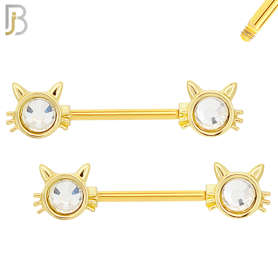 NP28 - 316L Surgical Steel Screw Cat Design with Zircon Nipple Ring Piercing  Pair image 2