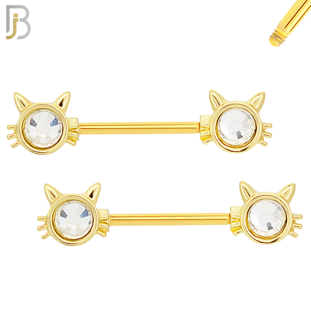 NP28 - 316L Surgical Steel Screw Cat Design with Zircon Nipple Ring Piercing  Pair image 2