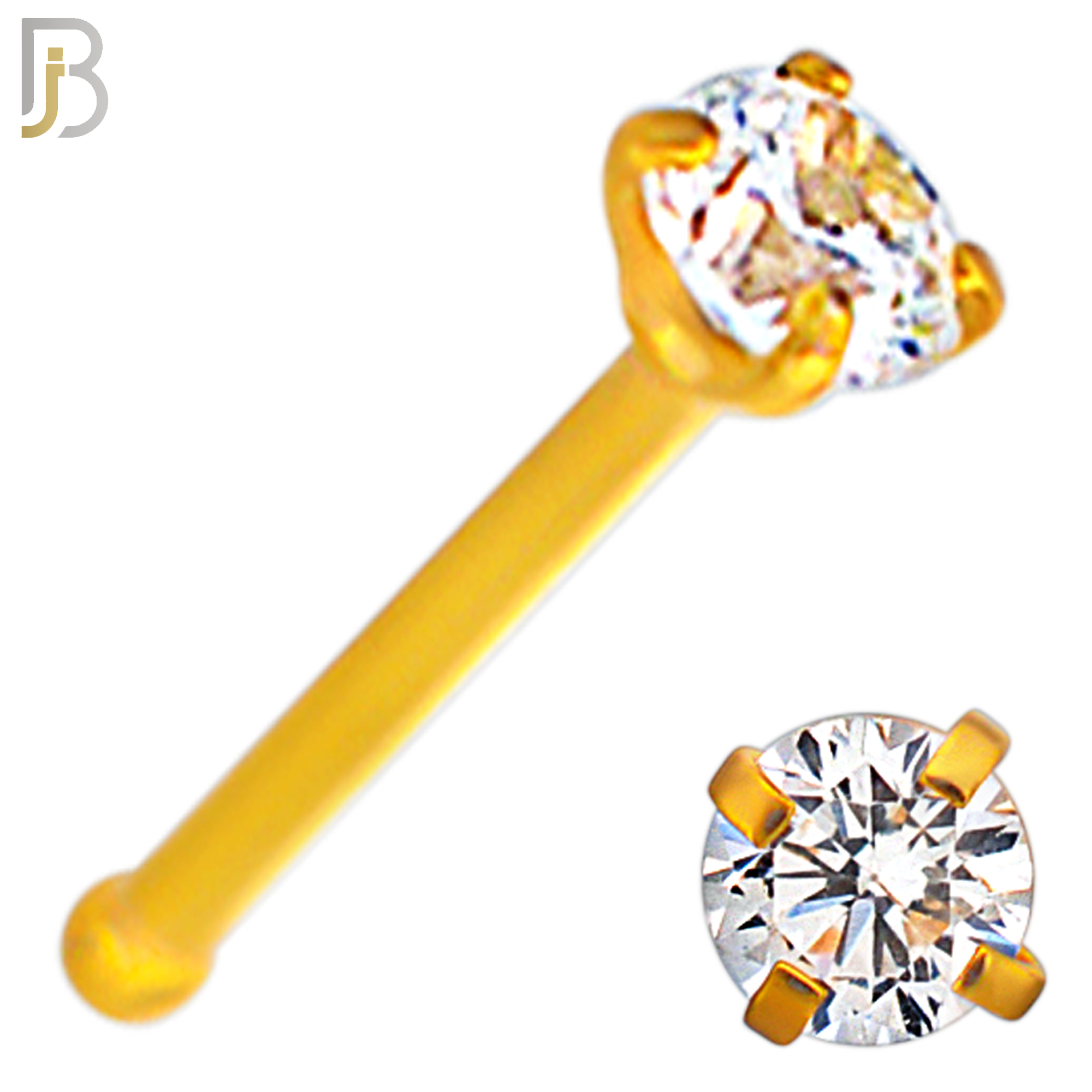 NR01G - 316L Surgical Steel Gold Plated Nose Bone Prong Set Zircon Round Nose Ring (PACK OF 6) image 3