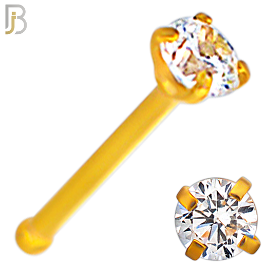 NR01G - 316L Surgical Steel Gold Plated Nose Bone Prong Set Zircon Round Nose Ring (PACK OF 6) image 3