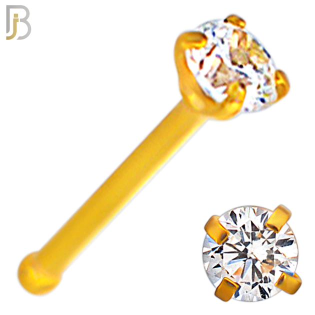 NR01G - 316L Surgical Steel Gold Plated Nose Bone Prong Set Zircon Round Nose Ring (PACK OF 6) image 3