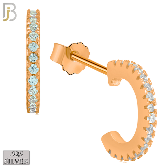 925-ES82 - .925 Sterling Silver Hoops with Zircon Design Earring Stud image 3