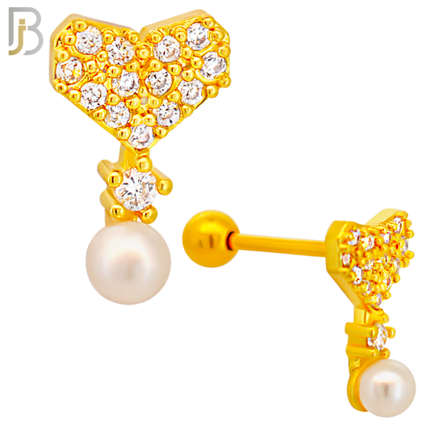 TB100 -  316L Stainless Steel Heart with Multi CZ and Synthetic Pearl Tragus/Cartilage  (PACK OF 6)Barbell image 2