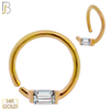 14-TH61 - 14k Yellow Gold 18g Thickness Twist to Open Hoops  Single Baguette Zircon - Yellow Gold image