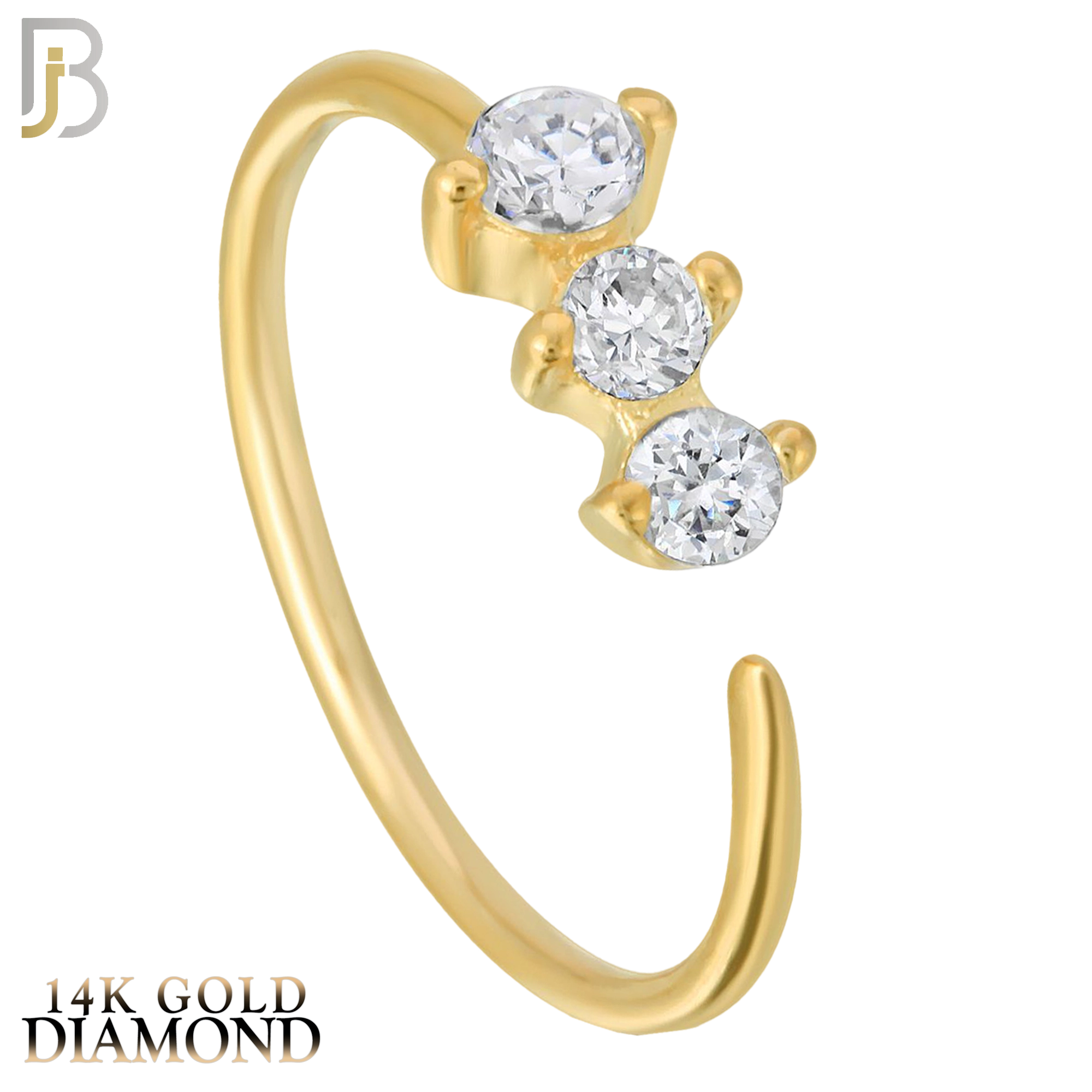 14-CT05D - 14k Yellow Gold Prong Setting 3 GH/SI1 Natural Diamonds Hoops Piercing Twist top Open image 0