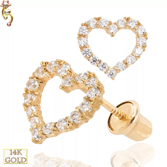14-ES14 - 14k Solid Gold Screw Back Earrings Hollow Heart Design image 0