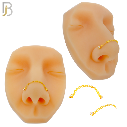 NR119L - 316 Surgical Steel Double L-Shaped Nose Rings with 2.5mm CZ in Prong Set and Single Chain Link - (Pack of 3) image 3