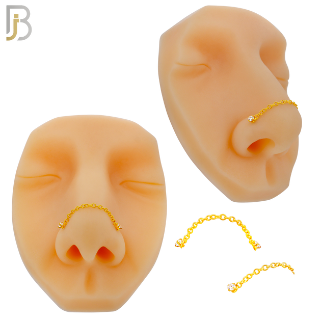 NR119L - 316 Surgical Steel Double L-Shaped Nose Rings with 2.5mm CZ in Prong Set and Single Chain Link - (Pack of 3) image 3