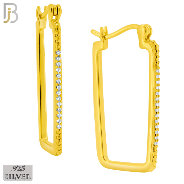 925-ES394 - .925 Sterling Silver CZ Studded Longer Rectangular Hoop Earrings image 1