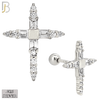 925-ES270-B - .925 Sterling Silver Pointed Cross with Zircon Design Earrings Screw Ball image 1