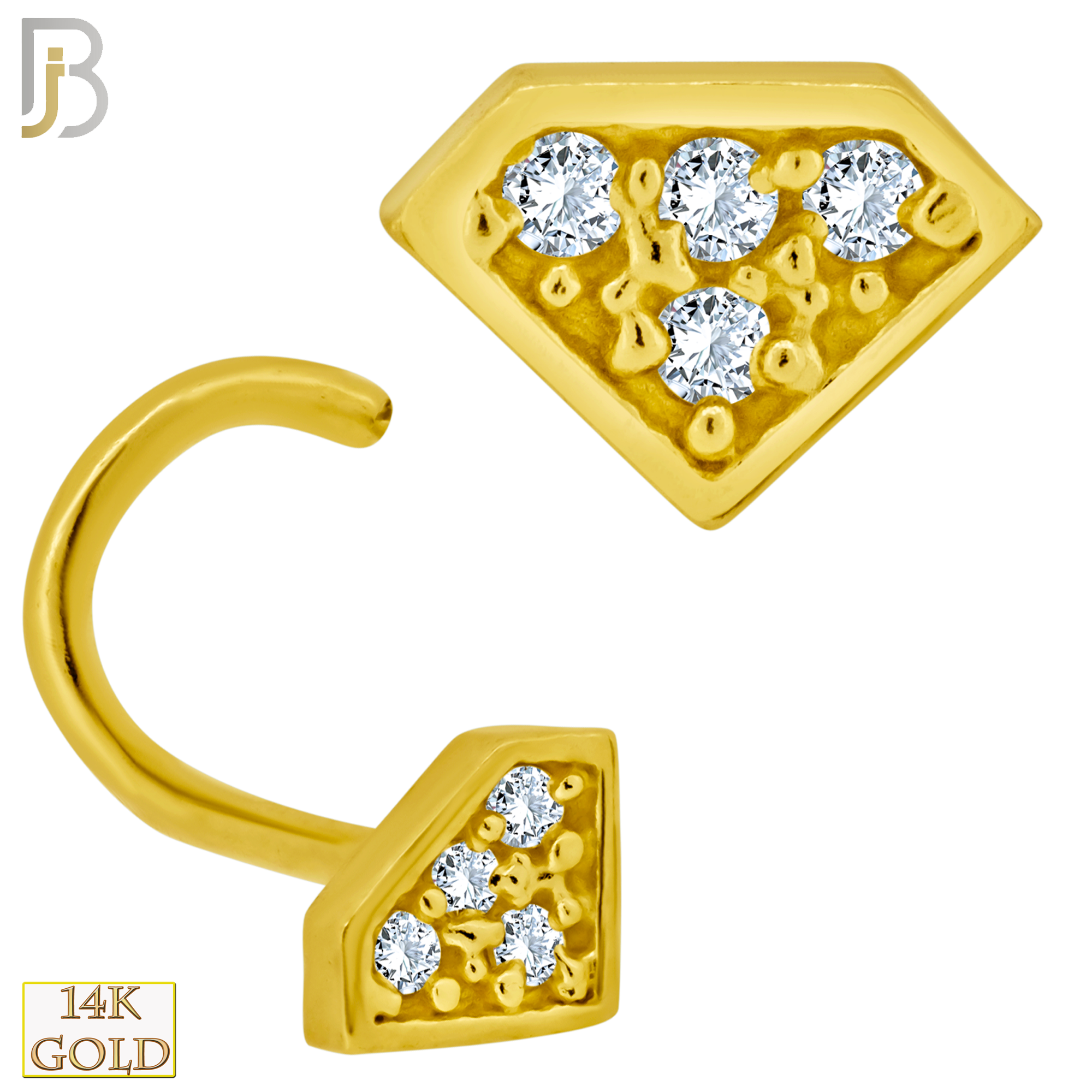 14-NR53C - 14k Solid Gold Corkscrew Diamond Design Clear Zircon - Yellow Gold image