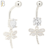 N0134 - 316L Stainless Steel Dragonfly with Multi CZ Banana Belly Ring image 1
