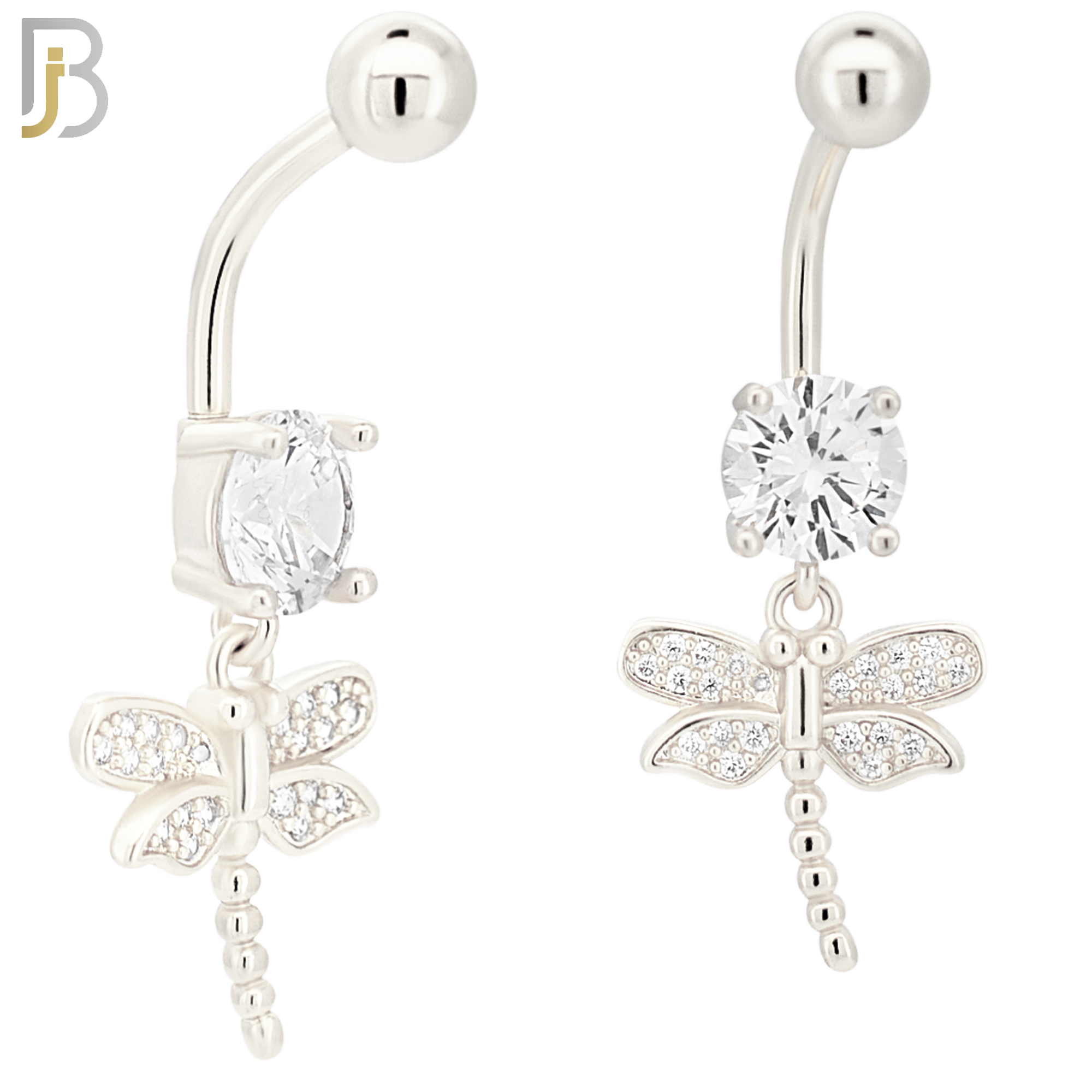 N0134 - 316L Stainless Steel Dragonfly with Multi CZ Banana Belly Ring image 1