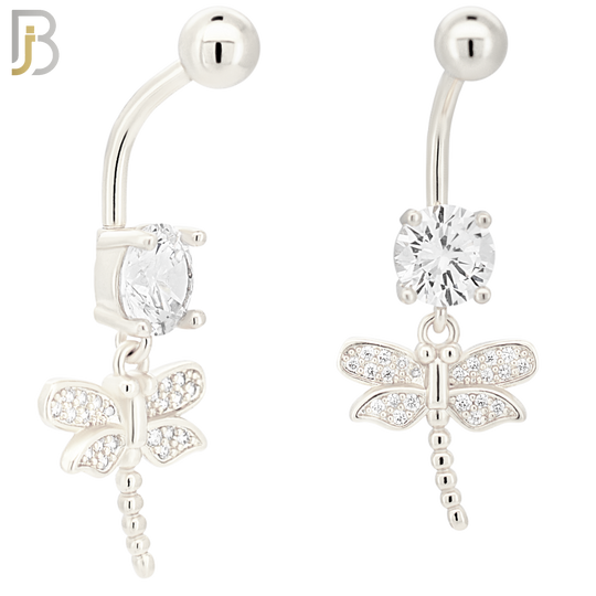 N0134 - 316L Stainless Steel Dragonfly with Multi CZ Banana Belly Ring image 1