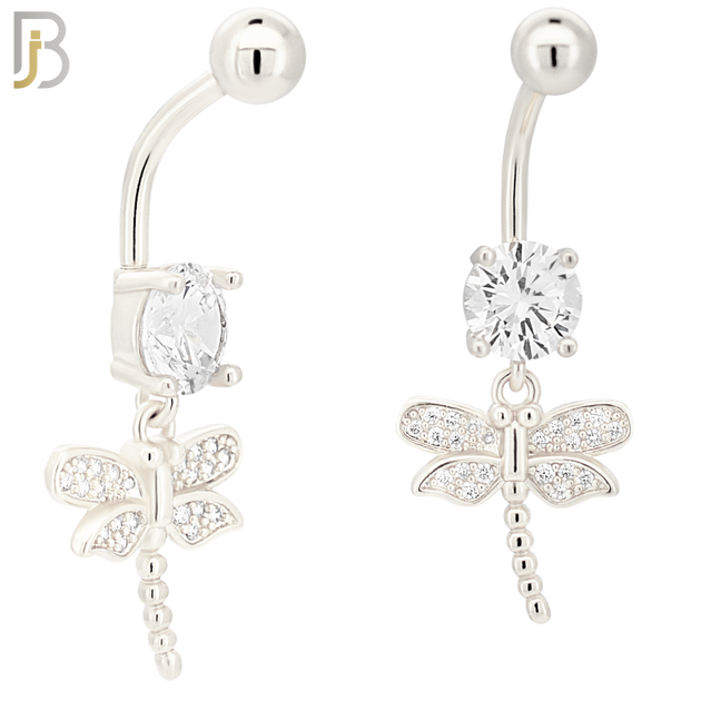 N0134 - 316L Stainless Steel Dragonfly with Multi CZ Banana Belly Ring image 1