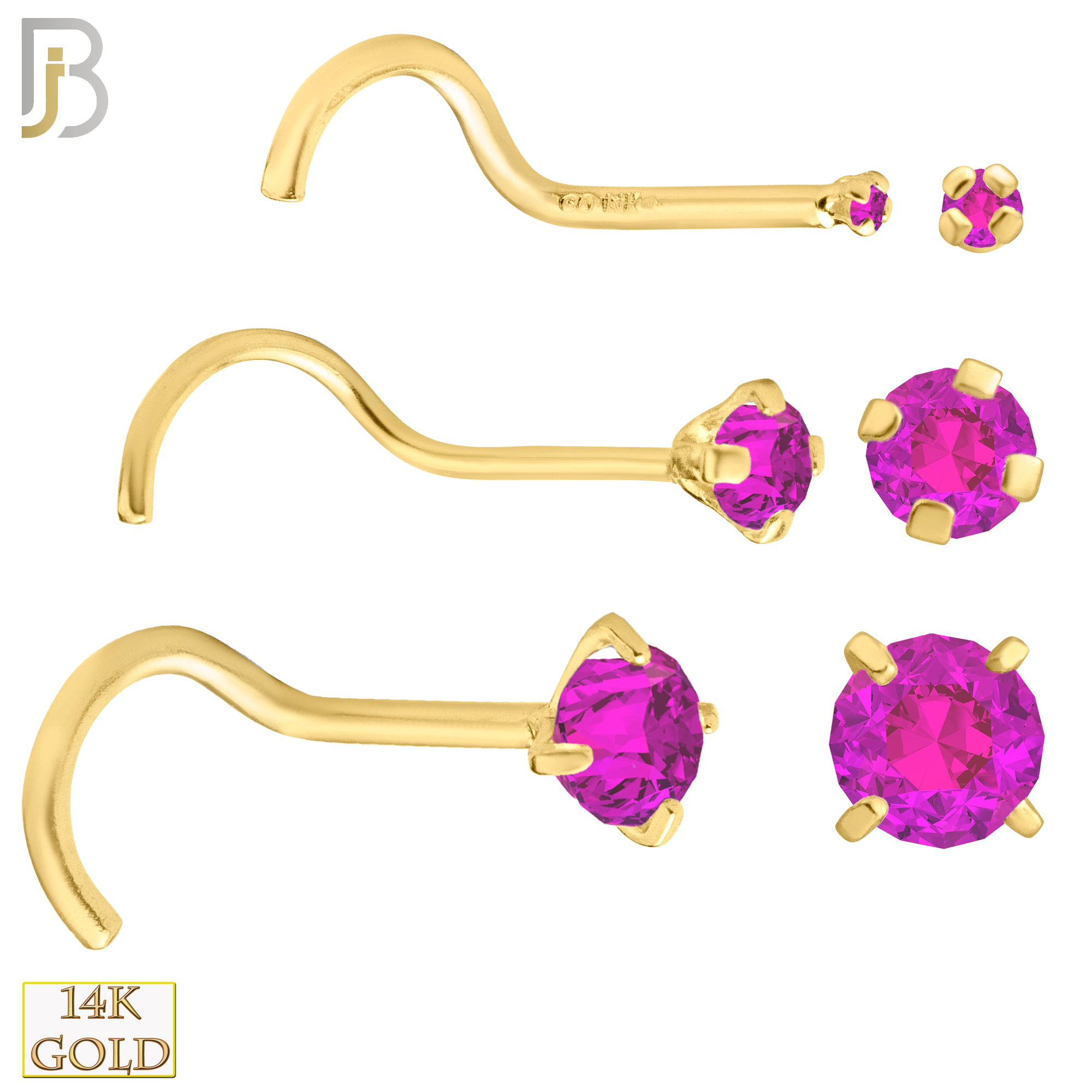 14-NR03CYP - 20g 14k Yellow Gold Nose Screw with Pink Colored CZ image 0