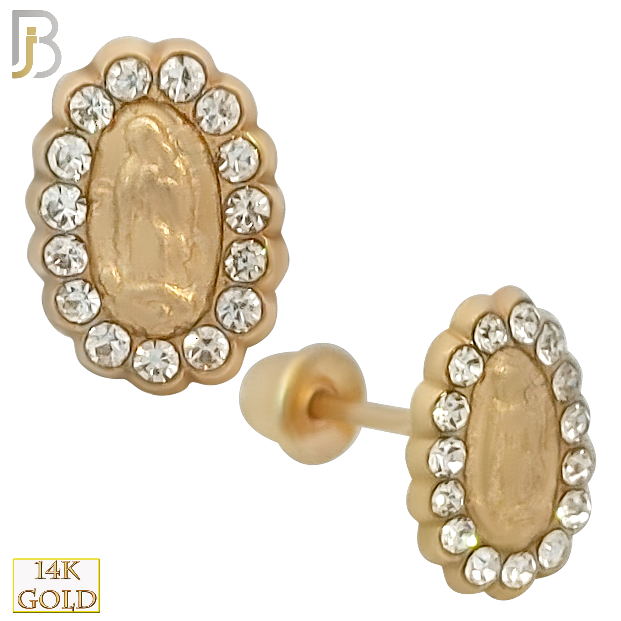 14k Solid Gold Virgin Mary Stud Earrings with 15 Zircon - Screw Back image 0