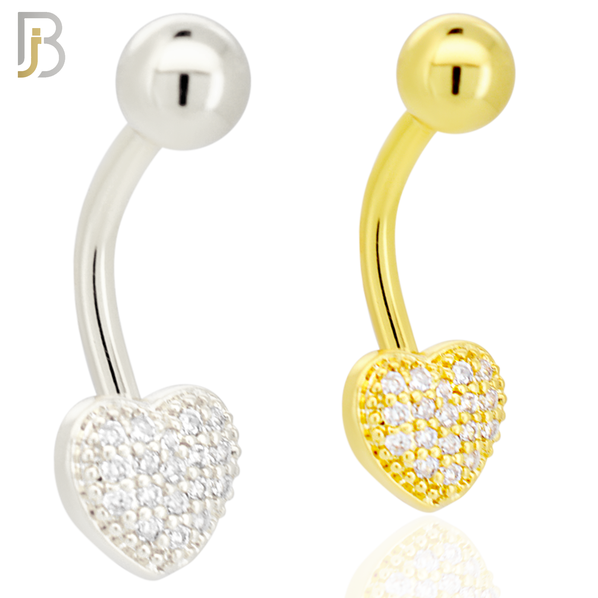 NB96 - 316L Stainless Steel Heart with Multi CZ Banana Belly Ring image 0