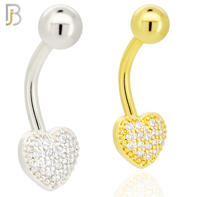 NB96 - 316L Stainless Steel Heart with Multi CZ Banana Belly Ring image 0