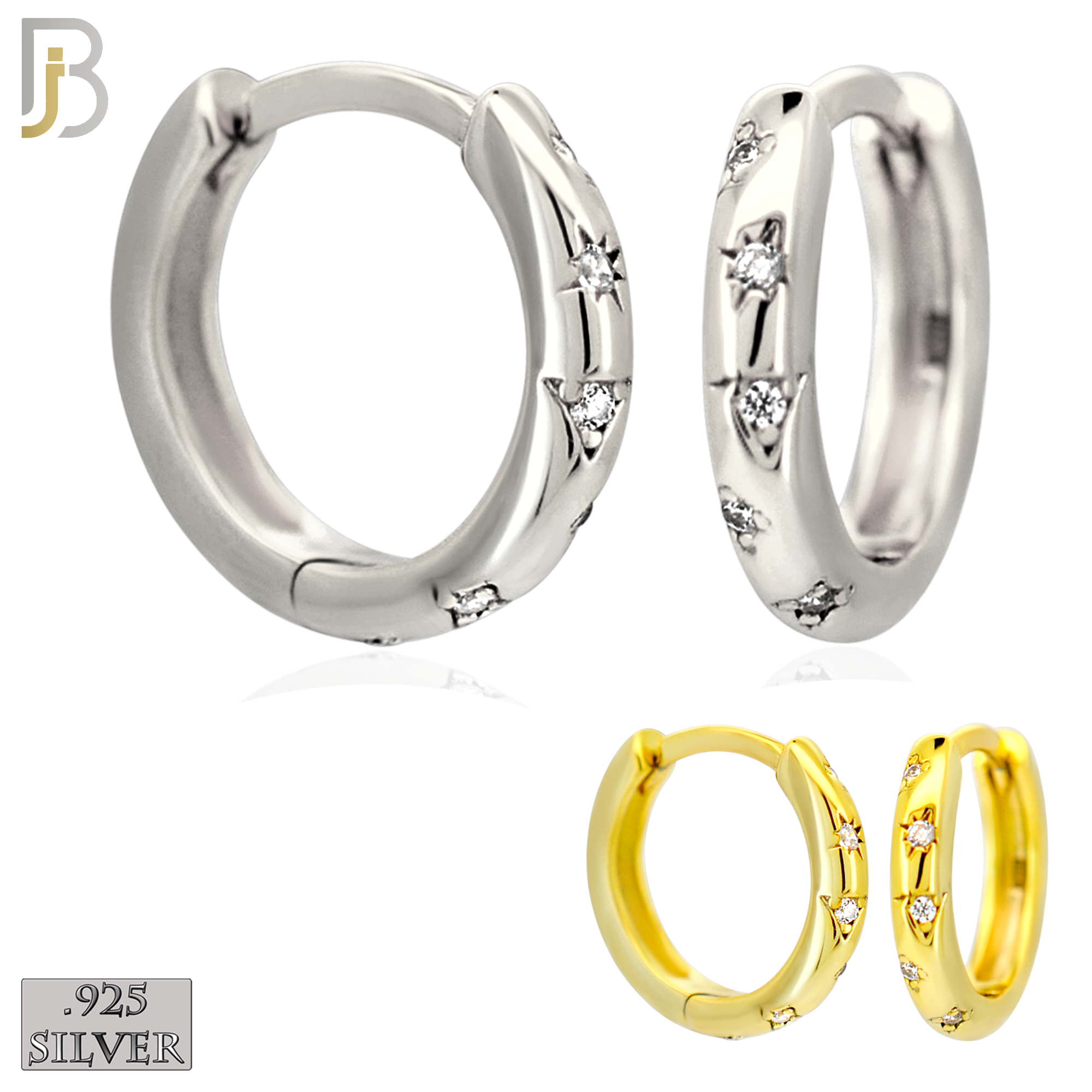 925-ES450 - .925 Sterling Silver Hoop Huggies with 5 Zircon image 0