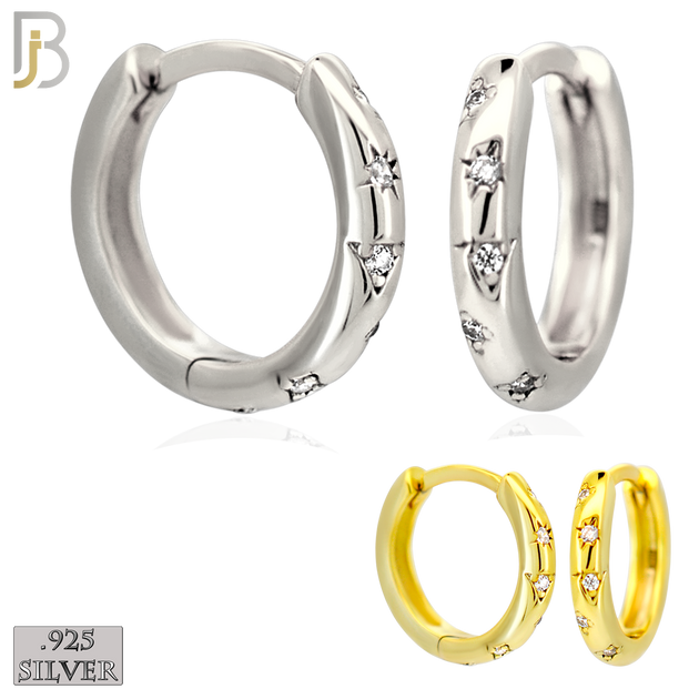925-ES450 - .925 Sterling Silver Hoop Huggies with 5 Zircon image 0