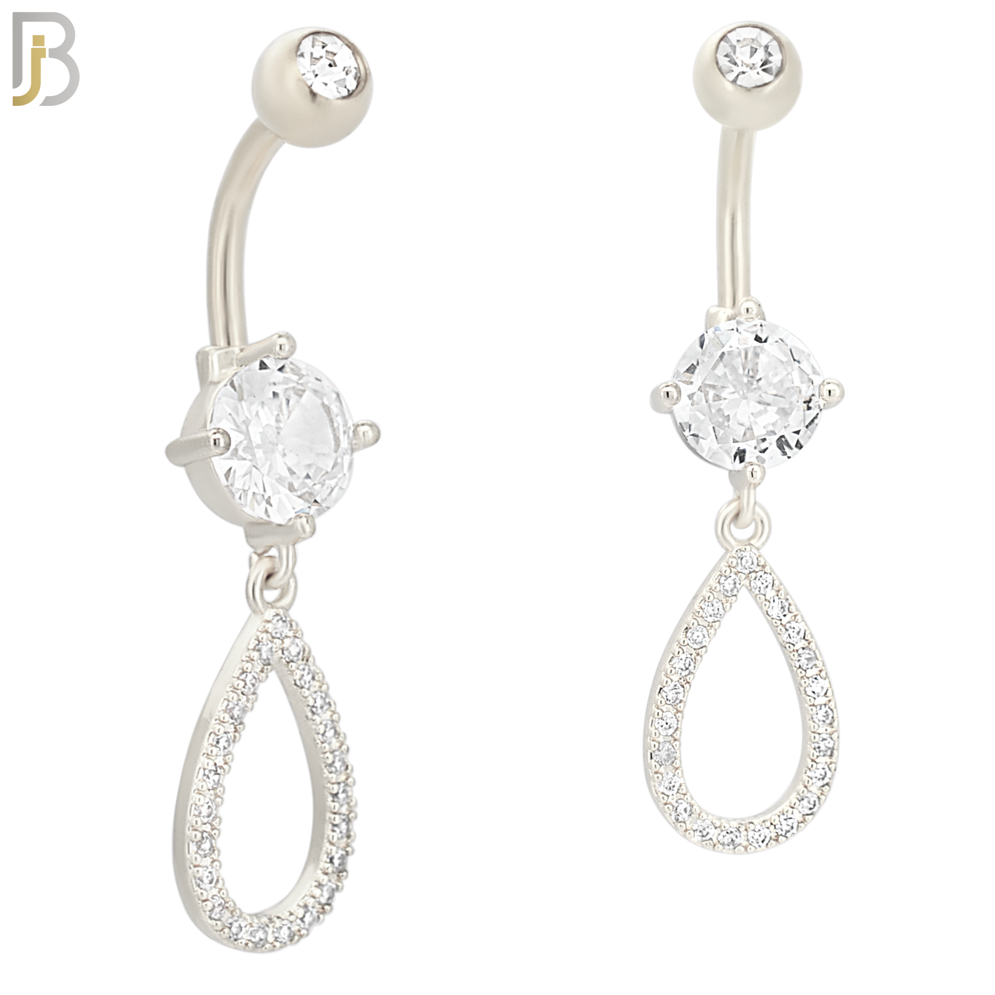 N034 - 316L Stainless Steel Dangling Hollow Teardrop with Zircon Design Belly Ring with 5mm Screw Ball image 1