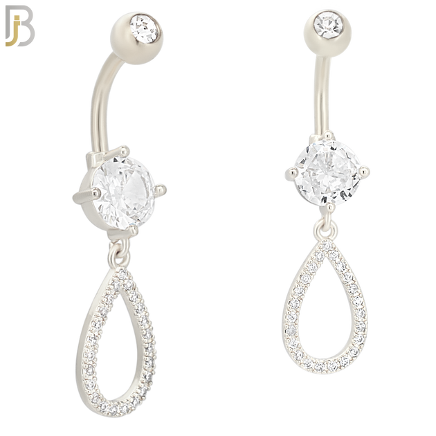 N034 - 316L Stainless Steel Dangling Hollow Teardrop with Zircon Design Belly Ring with 5mm Screw Ball image 1