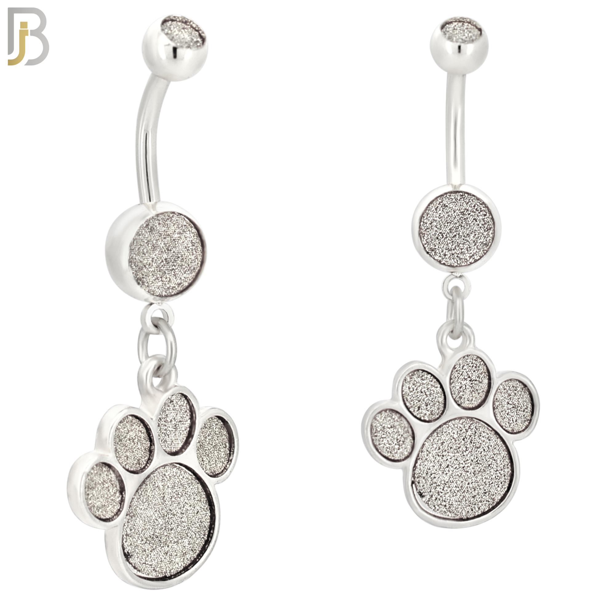 N004 - 316L Stainless Steel Dangling Dog Paw Print Sandpaper Design Belly Ring with 4mm Screw Ball image 1