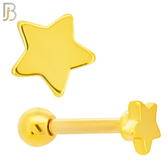 TB48 - 316L Stainless Steel and Brass Plain Star Design Tragus Barbell Cartilage Piercing Externally Threaded (PACK OF 6) image 2