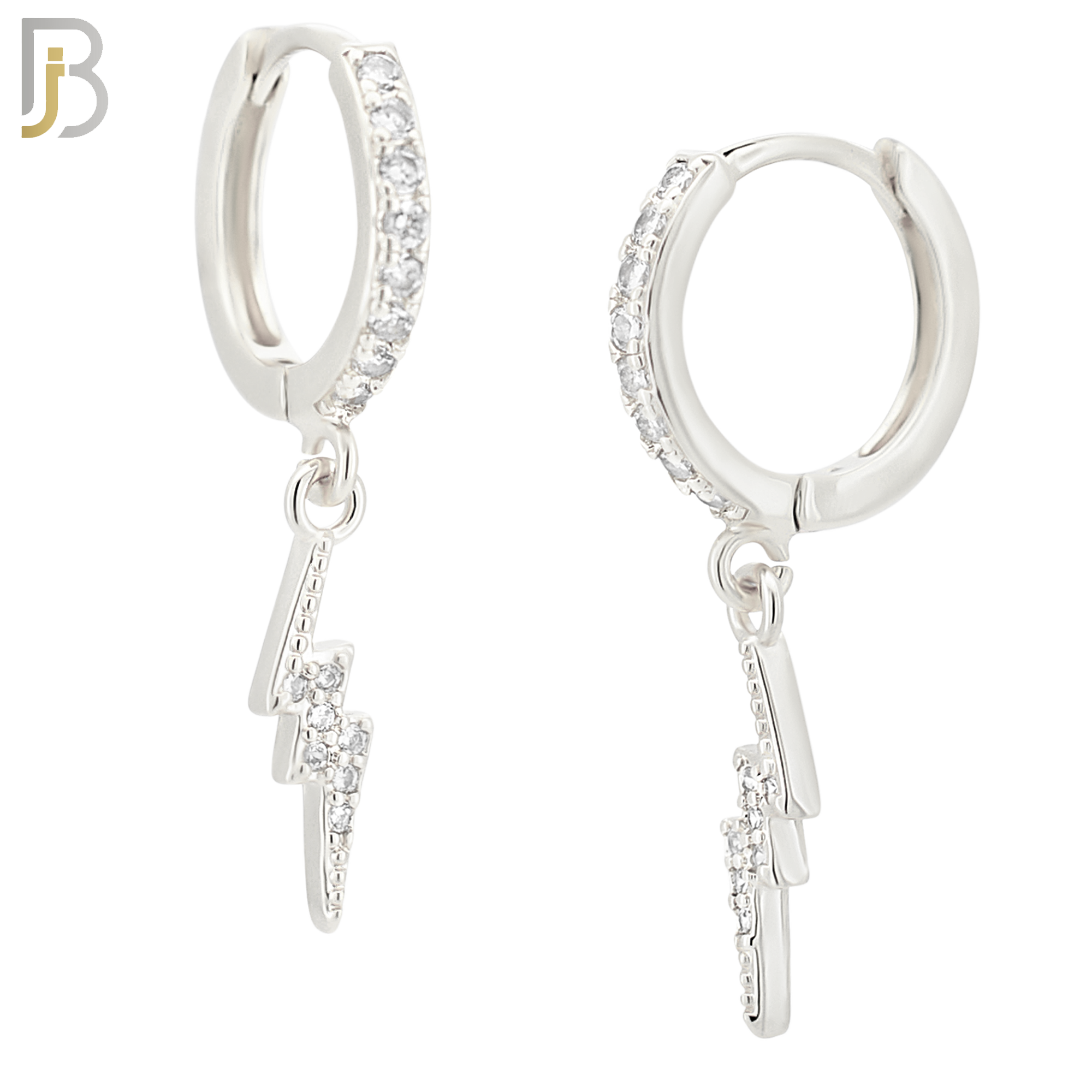 ES114 - 316L Stainless Steel Dangling Lightning Bolt with Zircon Huggies Clip On image 1