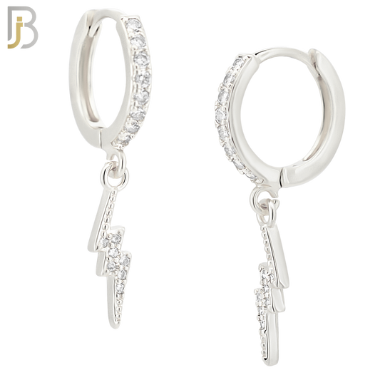 ES114 - 316L Stainless Steel Dangling Lightning Bolt with Zircon Huggies Clip On image 1