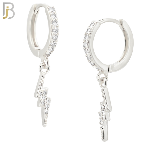 ES114 - 316L Stainless Steel Dangling Lightning Bolt with Zircon Huggies Clip On image 1