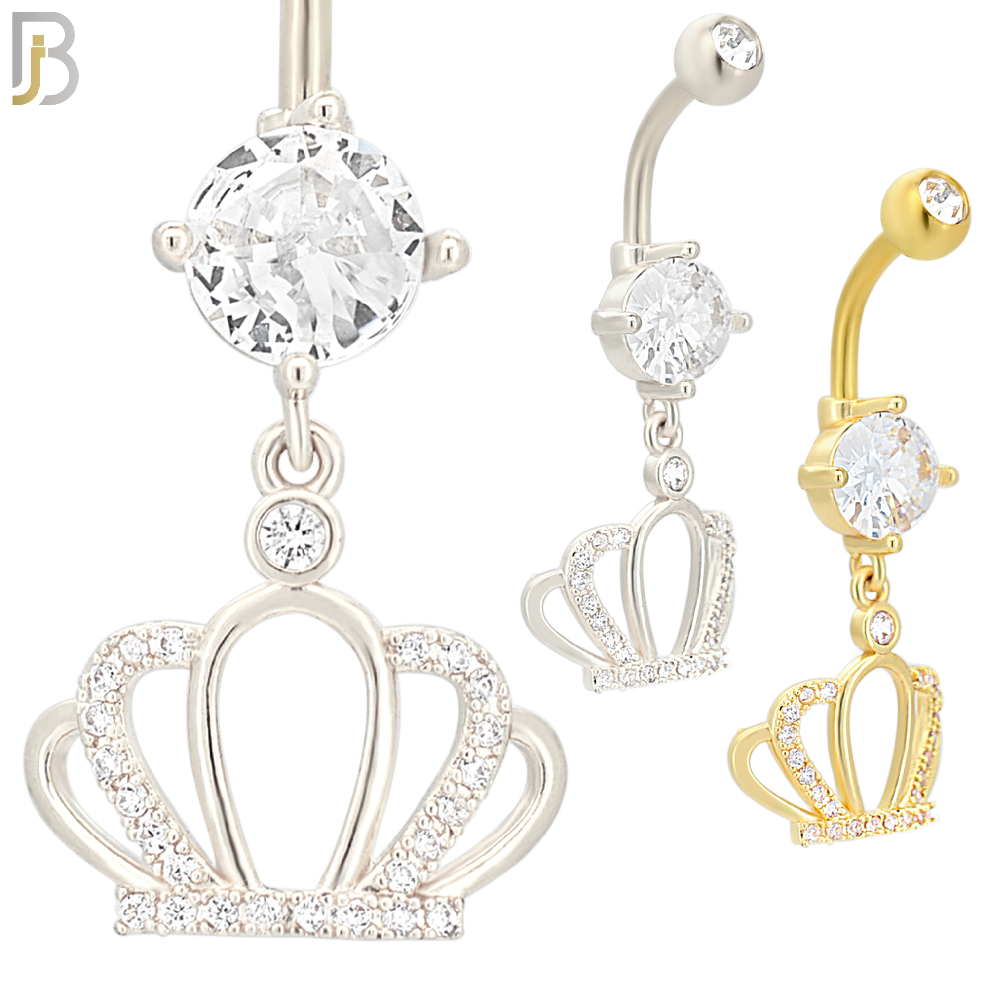 N051 - 316L Stainless Steel Dangling Crown CZ Design Belly Ring with 5mm Screw Ball Top image 0