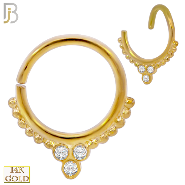 14-TH56 - 14k Yellow Gold 18g Thickness Beaded Design with Zircon Twist to Open Hoops image 0