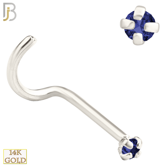 14-NR03CWS - 20g 14k White Gold Nose Screw with Blue Sapphire Colored CZ image 1