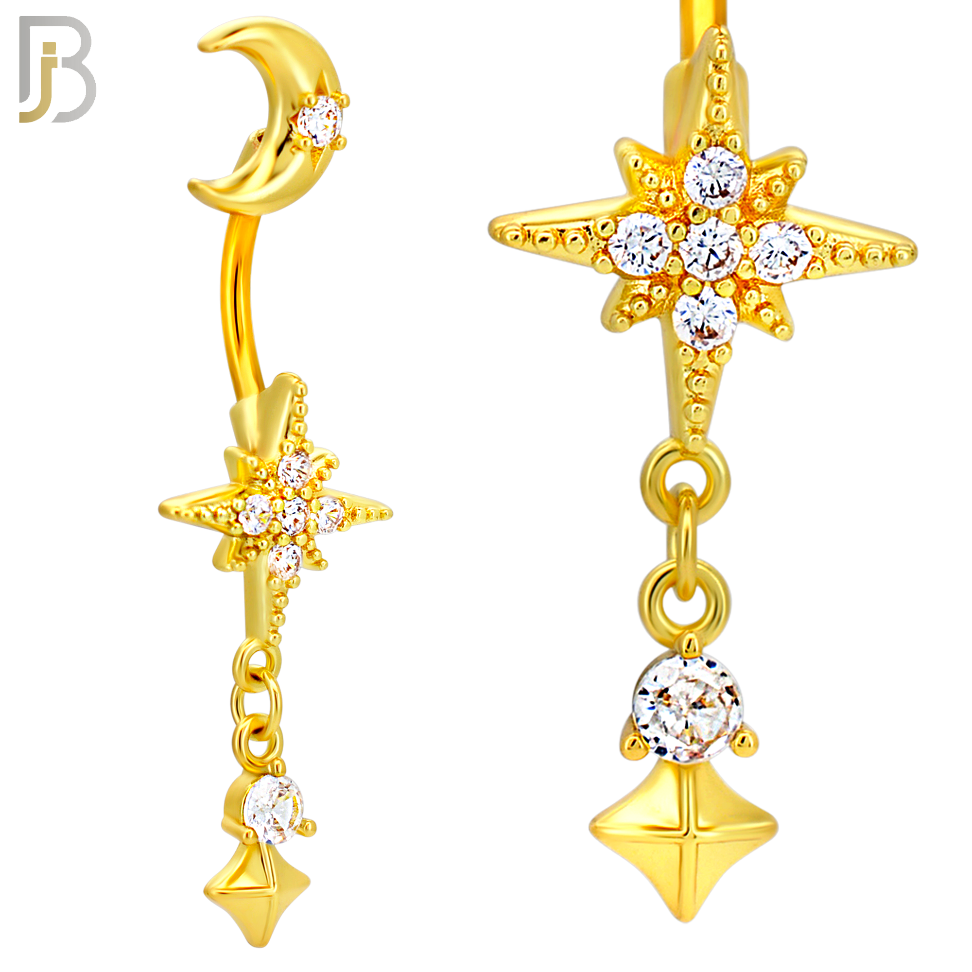 N0148 - 316L Surgical Steel Moon and Starburst Dangling Belly Ring image 4