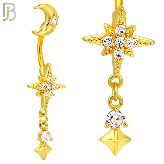 N0148 - 316L Surgical Steel Moon and Starburst Dangling Belly Ring image 4