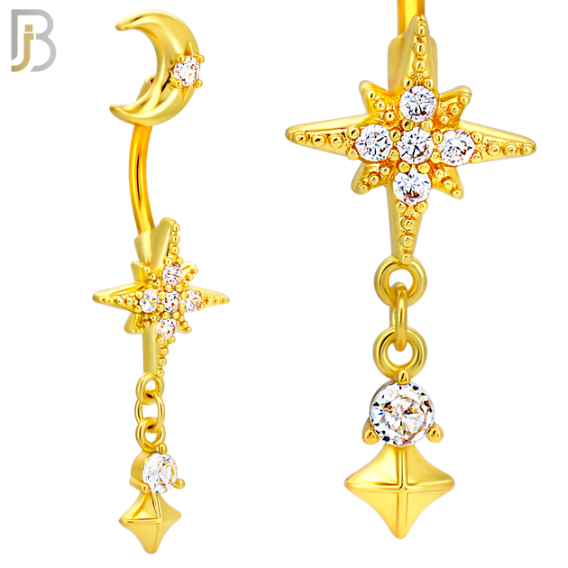 N0148 - 316L Surgical Steel Moon and Starburst Dangling Belly Ring image 4