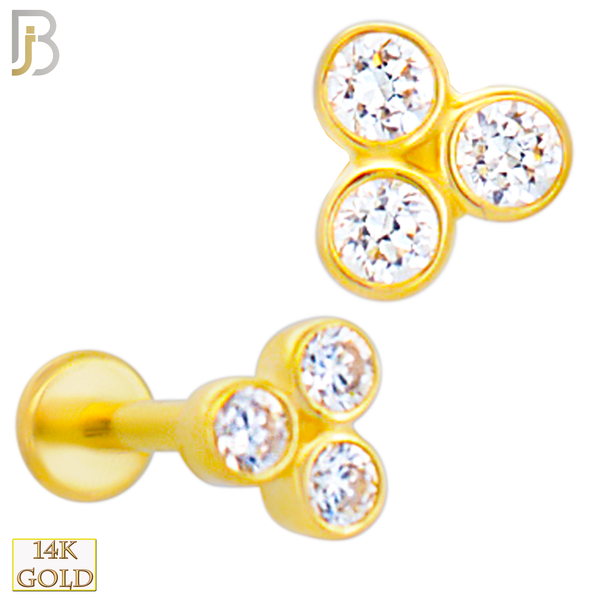 14-LB111 - 14k Yellow Gold Three CZ Triangle in Bezel Setting Labret image 0