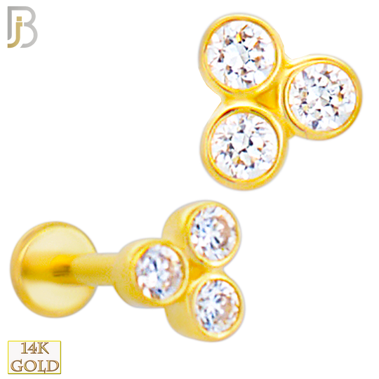 14-LB111 - 14k Yellow Gold Three CZ Triangle in Bezel Setting Labret image 0