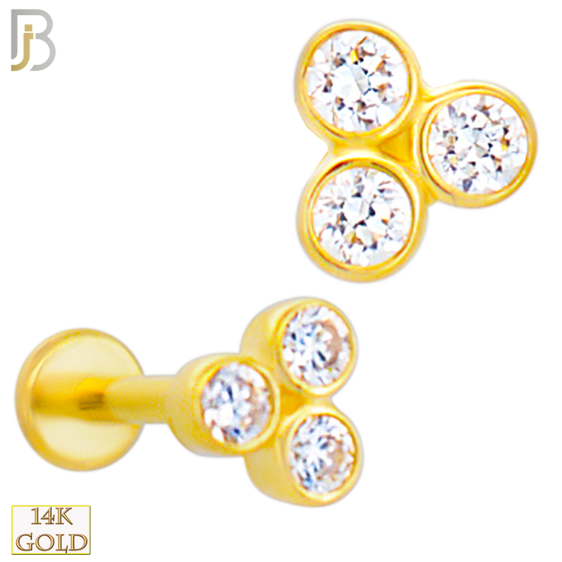 14-LB111 - 14k Yellow Gold Three CZ Triangle in Bezel Setting Labret image 0