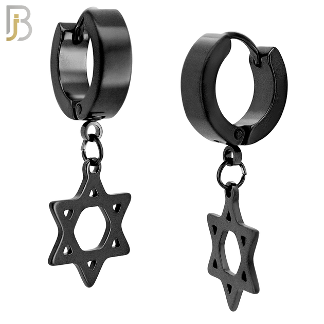 ES40 - 316L Stainless Steel Dangling Star of David  Design Huggies Clip On image 3
