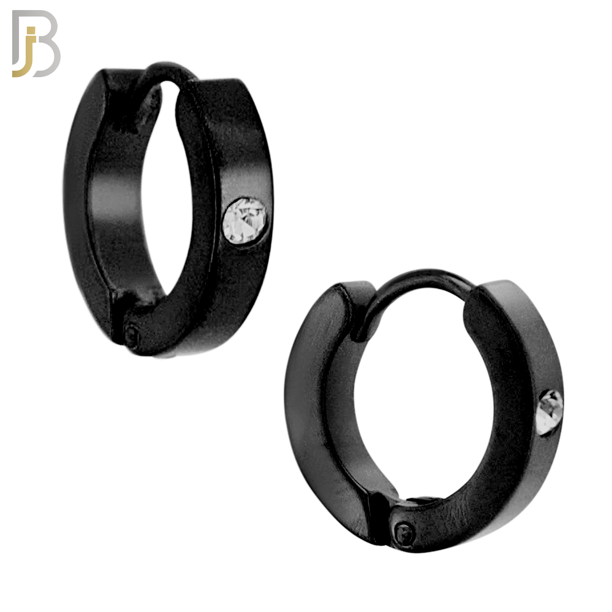 ES116K - 316L Black Plated Stainless Steel Plain Huggies with Single Zircon Clip On image 1