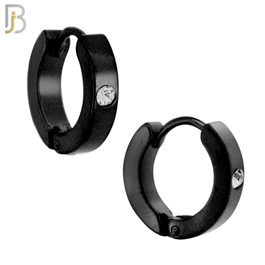 ES116K - 316L Black Plated Stainless Steel Plain Huggies with Single Zircon Clip On image 1