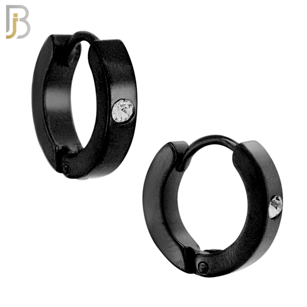 ES116K - 316L Black Plated Stainless Steel Plain Huggies with Single Zircon Clip On image 1